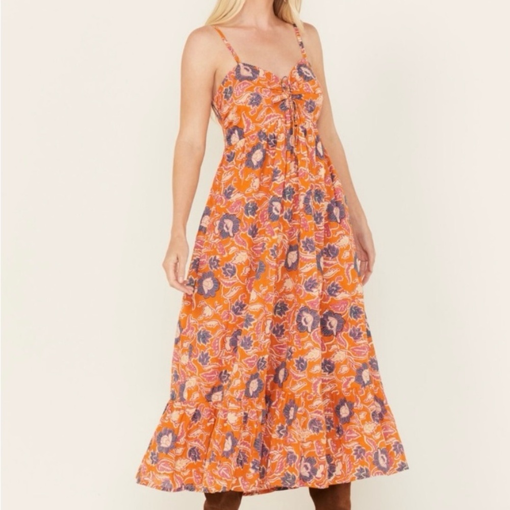 Cleobella Oliana Orange Blue Tiered midi Sundress NWT XS